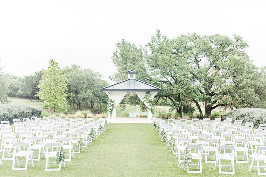 The Kendall Point gazebo and chair setup for a wedding ceremony.