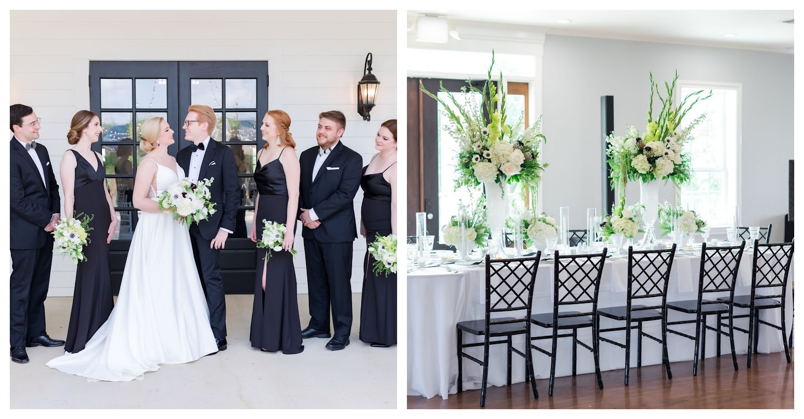 Collage from a black and white themed wedding at Kendall Point