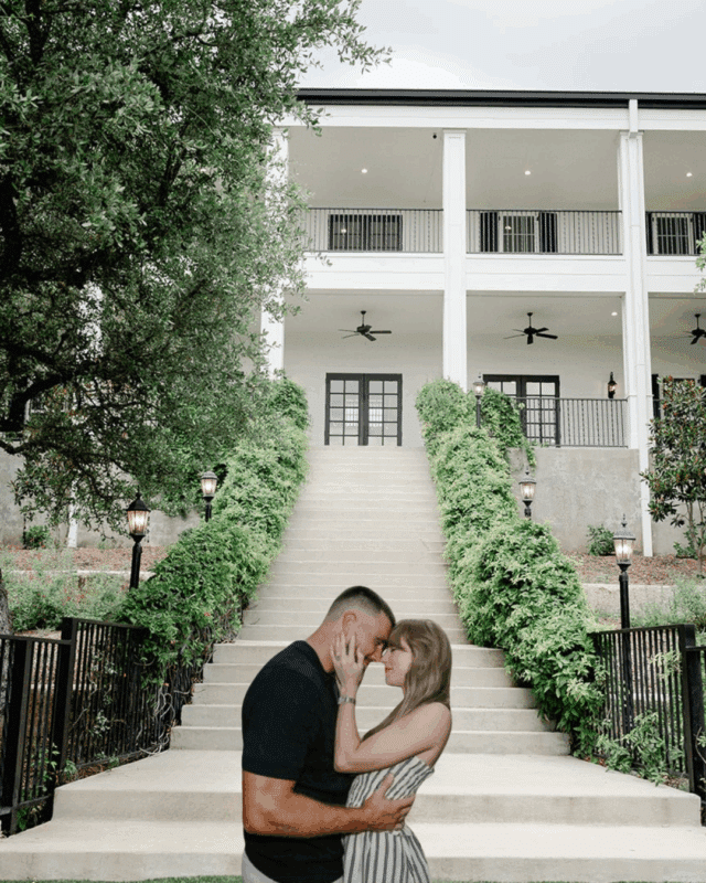 Photoshopped image of Taylor Swift and Travis Kelce at Kendall Point Texas wedding venue, imagining their American Royal Wedding