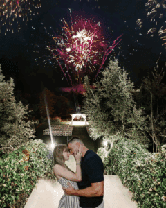 Photoshopped image of Taylor Swift and Travis Kelce at Kendall Point Texas wedding venue, imagining their American Royal Wedding