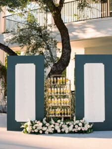 Champagne wall for wedding. Pre wedding cocktail. 