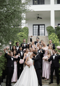 Bridal party on the stairs at Kendall Point