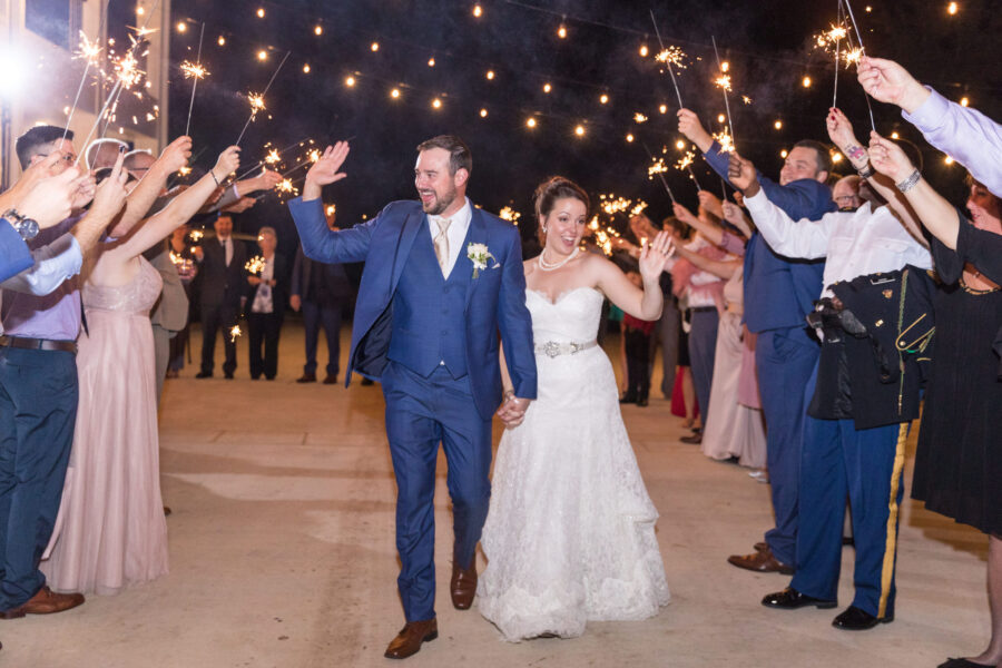 Bride and groom make sparkler exit at Kendall Point wedding