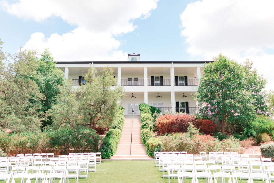 The long stone steps lead down from the bridal suite to the aisle and gazebo.