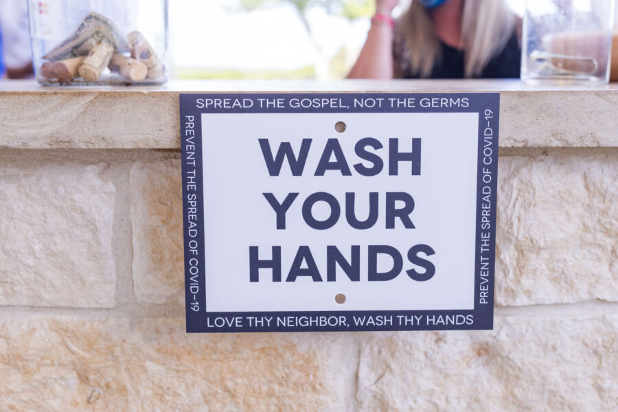 Extra signs were added encouraging guests to wash hands more frequently to encourage healthy interactions during the pandemic.