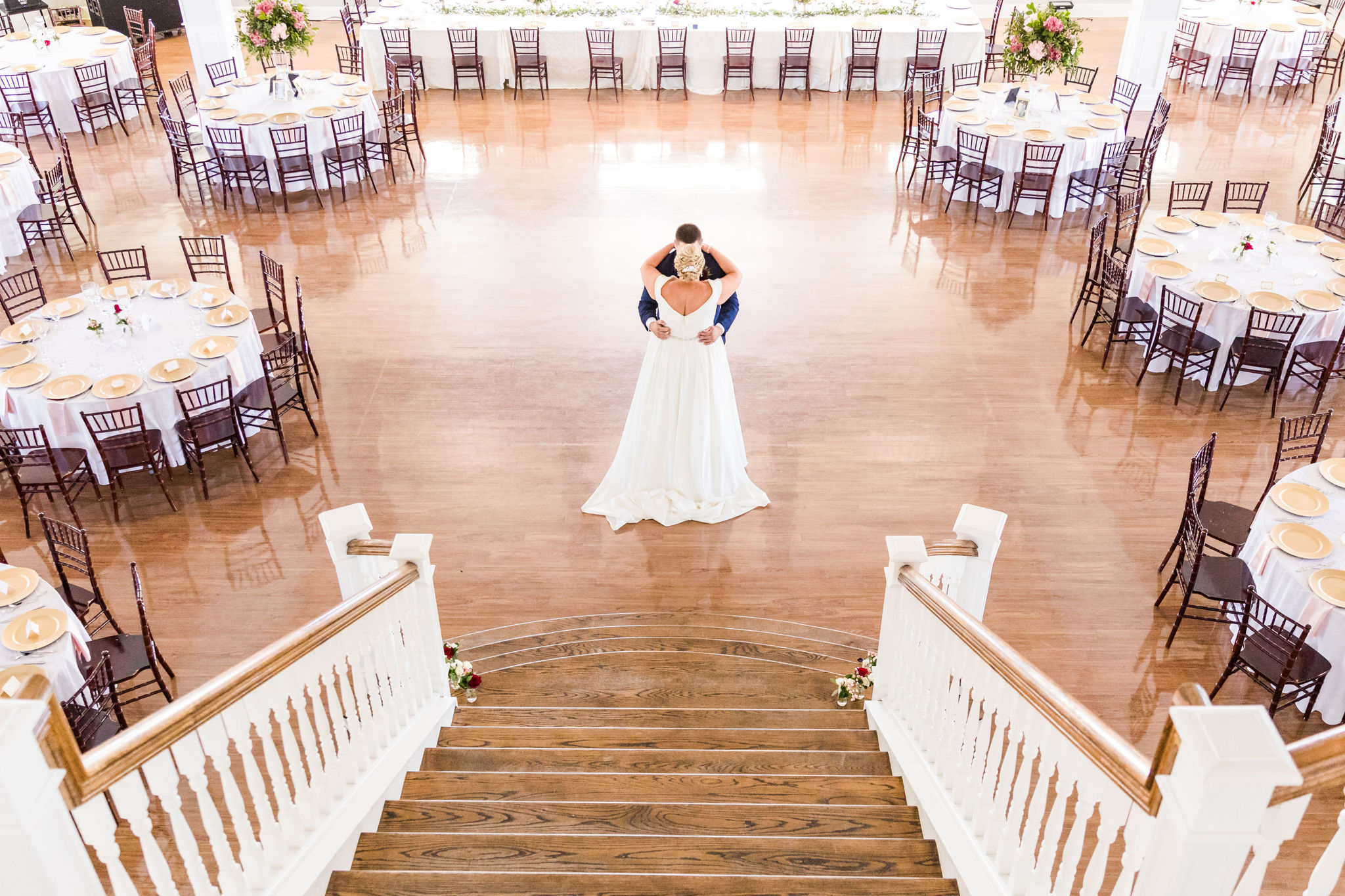 Bride and groom have a private dance in the Kendall Point ballroom.
