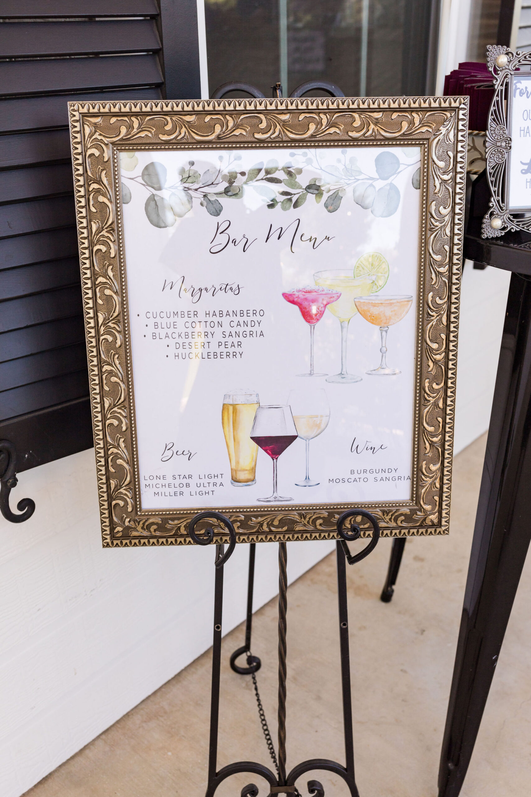 Signature drink menu sign at wedding reception
