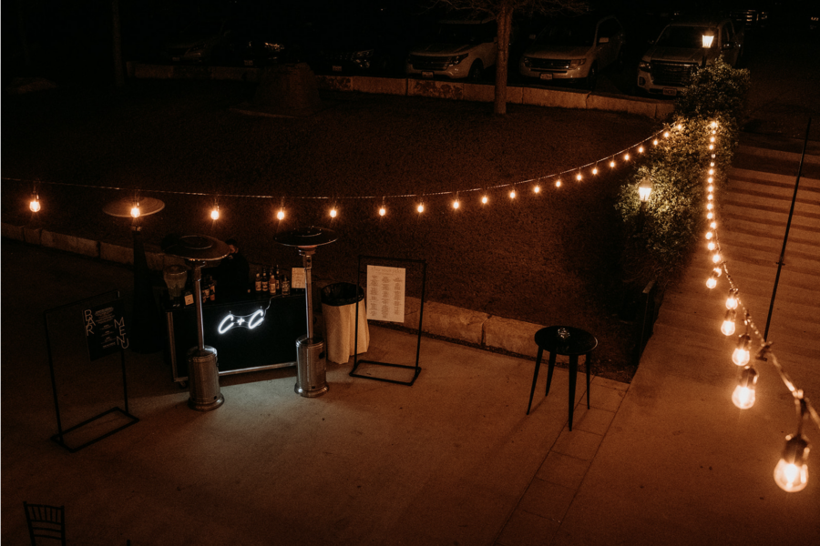 The Kendal Point patio at night.