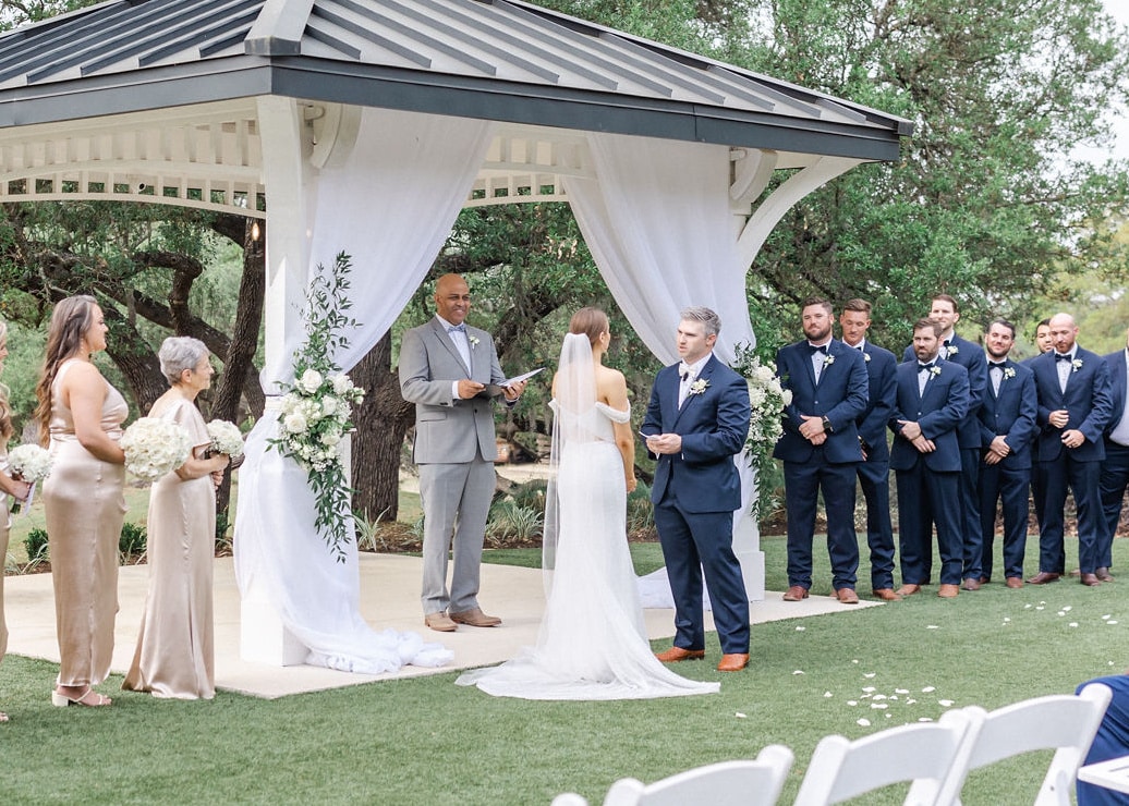 wedding ceremony under gazebo at Kendall Point