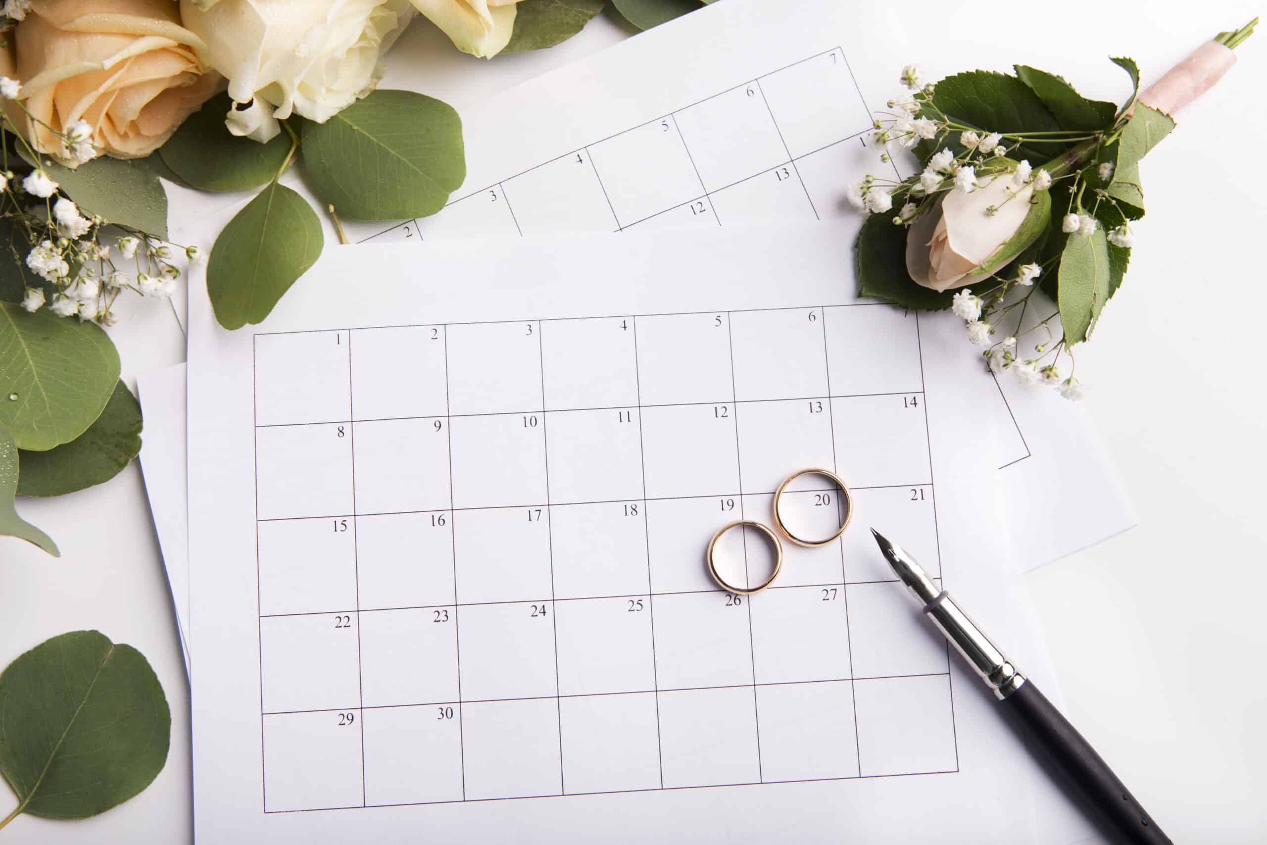 Wedding rings on a calendar