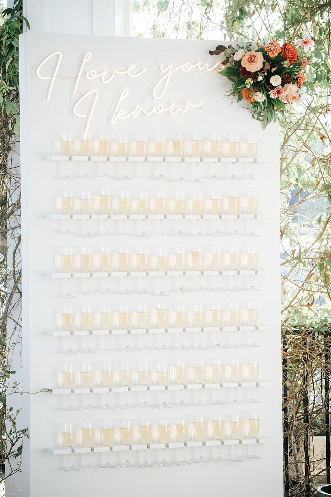 champagne display wall for wedding