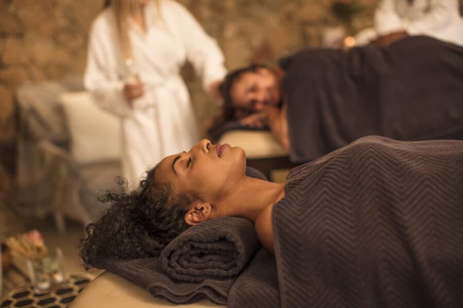 bride relaxing at a spa during spa day for her bachelorette party