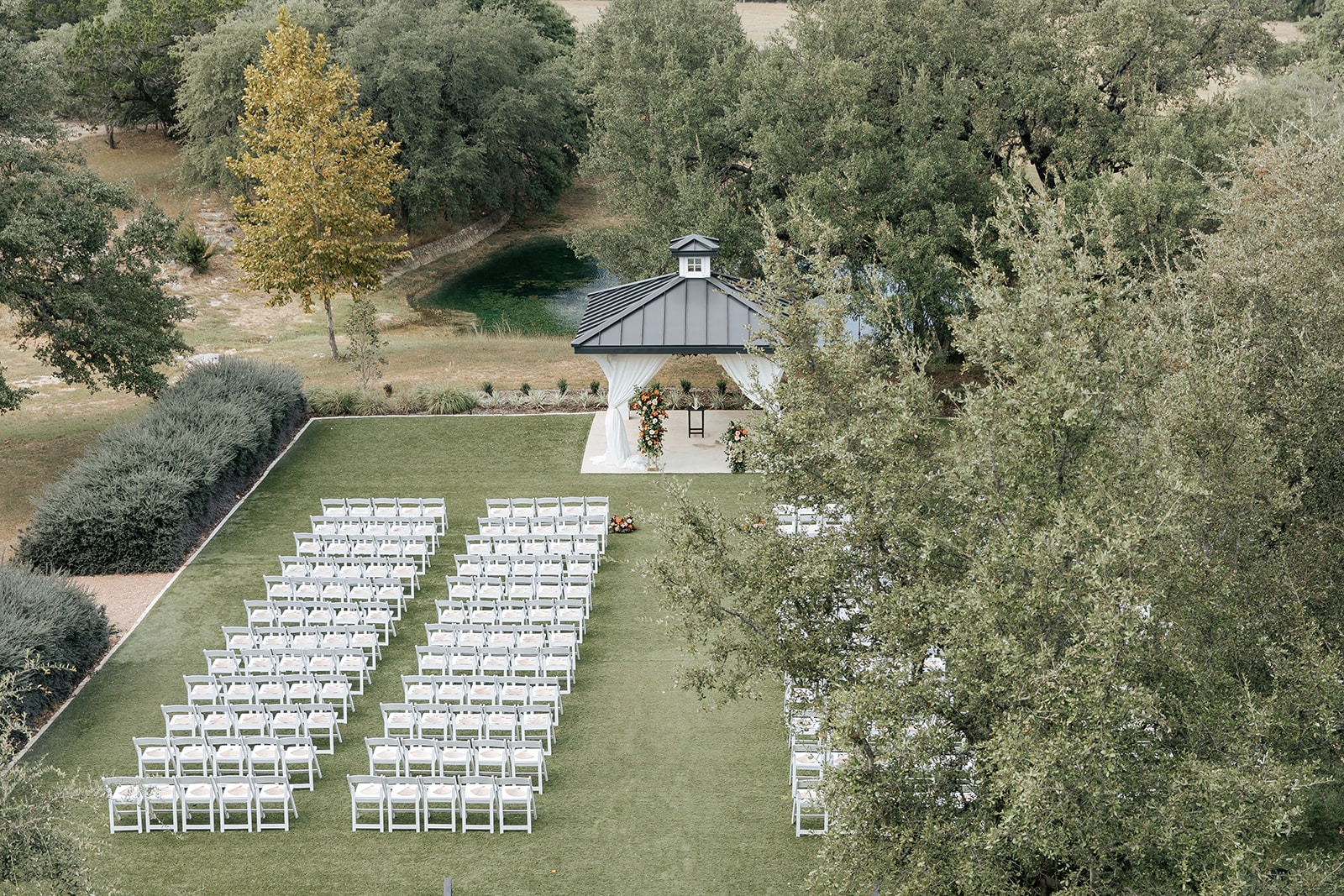 Aerial shot of the gazebo at Kendall Point, one of the best San Antonio wedding venues.