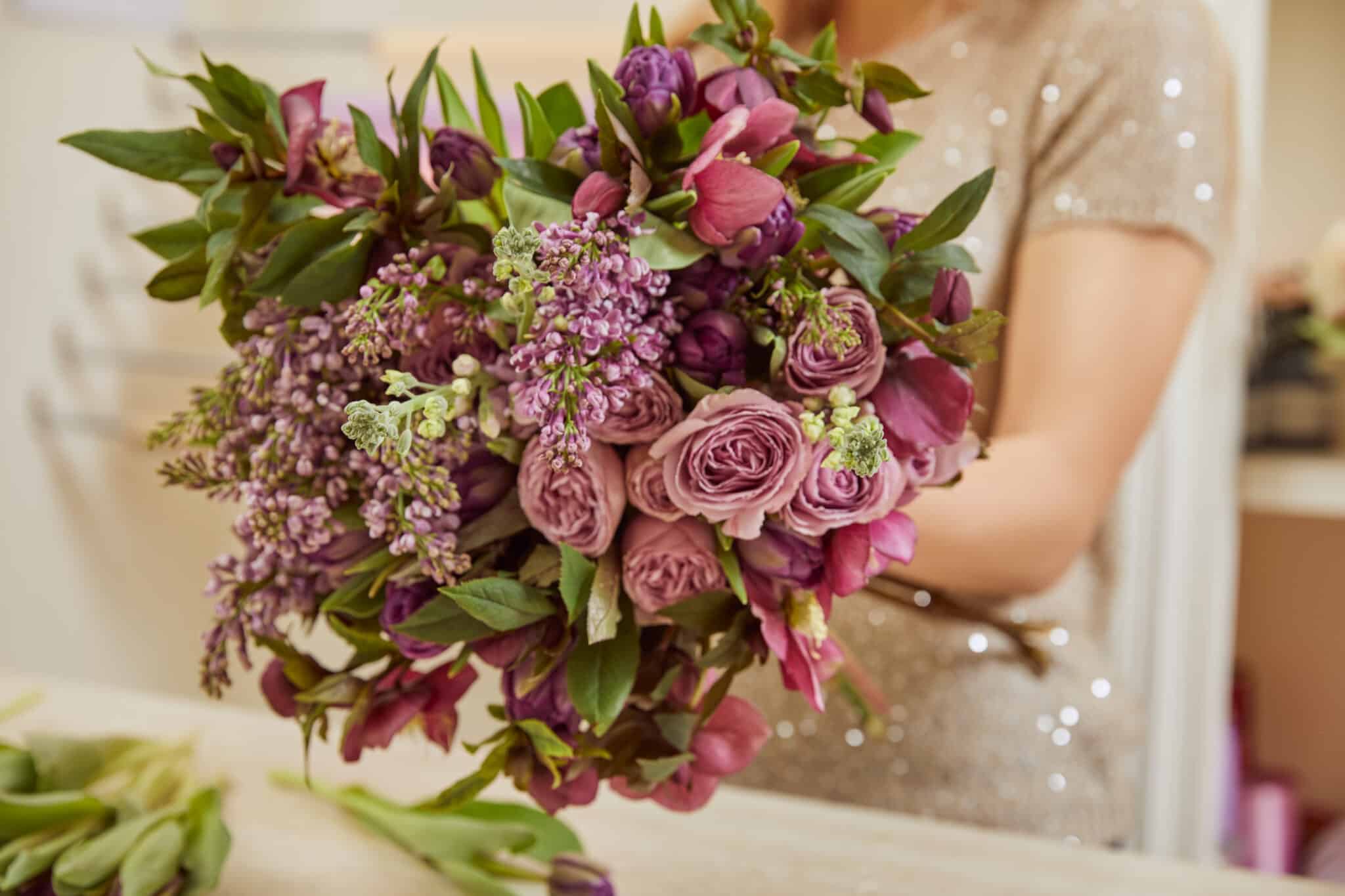 Wedding bouquet in deep purples