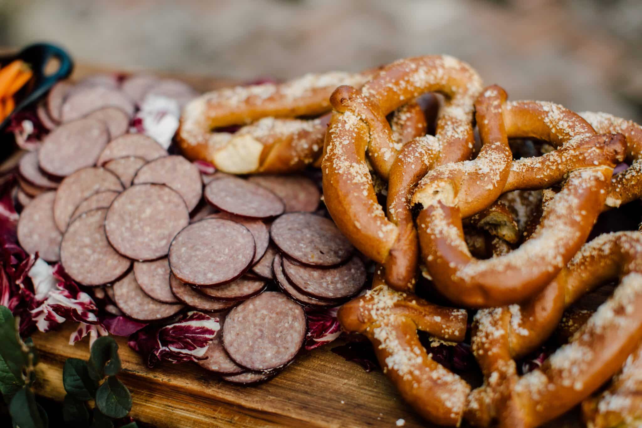 pretzel and sausage platter