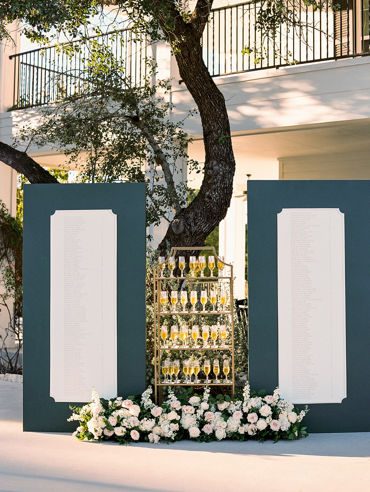 Champagne wall for wedding. Pre wedding cocktail.